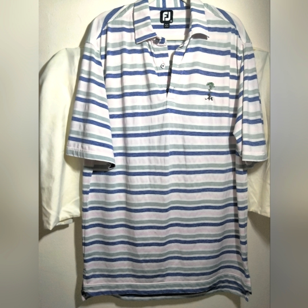 FootJoy (Size M) Men's Multicolored Striped Pattern SS Button Golf Polo Shirt